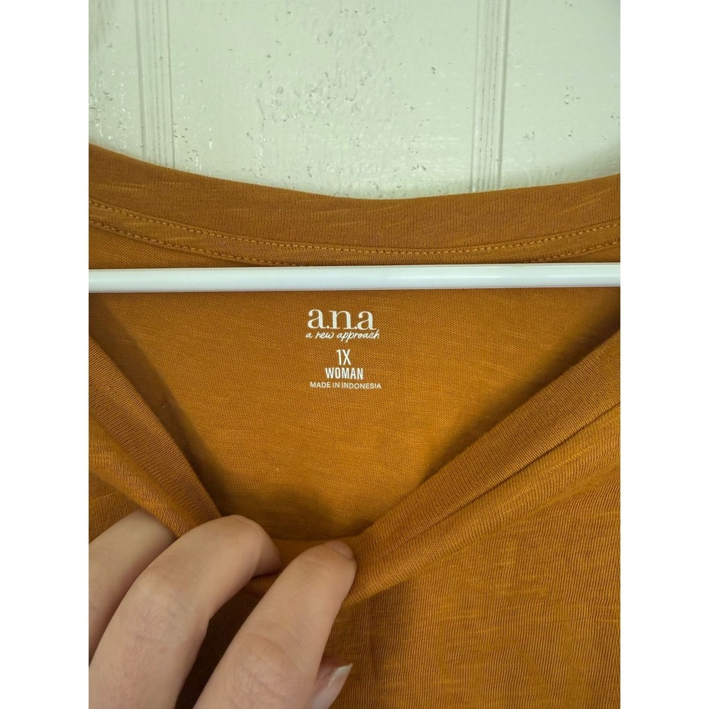 ANA A New Approach Mustard Yellow Slub Knit Puff Sleeve Top 1X New With Tags - Picture 4 of 5
